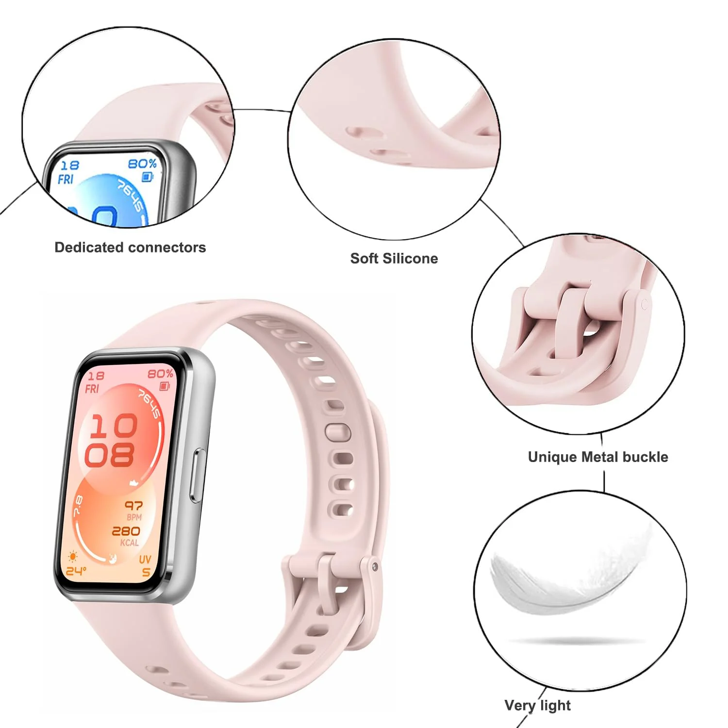 DL3 Mobilak Silicone Bracelet for Huawei Band 11/Band 11 Pro Strap, Soft Silicone Sport Band, Soft Breathable, for Huawei Band11/11 Pro Adjustable Replacement Strap - Pink Sand