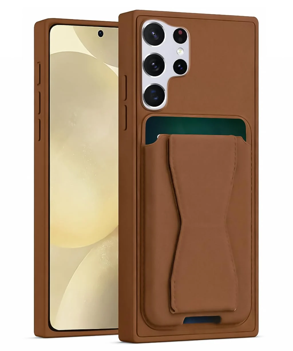 "DL3 Mobilak Leather Wallet Case for Samsung Galaxy S22 Ultra (6.8""), Camera protection, Shock-absorbing protection, Built-in kickstand - Brown"