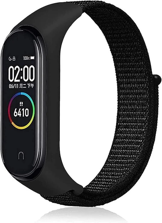 DL3 Mobilak Nylon Sport Band Compatible with Xiaomi Mi Band 7/Mi Band 6/Mi Band 5/Mi Band 4/Mi Band 3/Amazfit Band 5 for Women Men, Soft Adjustable Breathable Sport Loop Watch Strap - Black