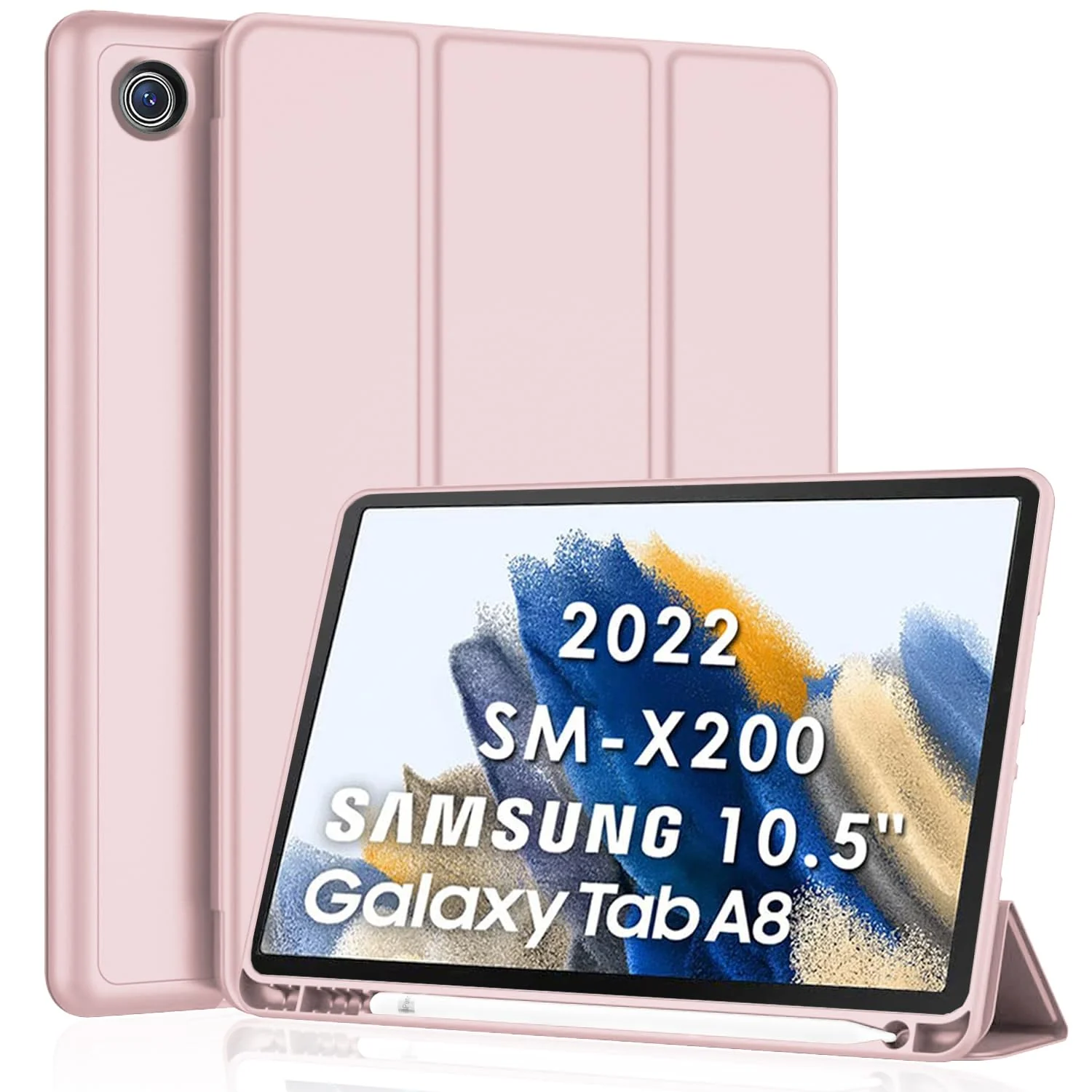 DL3 Mobilak Smart Case for Samsung Galaxy Tab A8 10.5 Inch 2021(-X200/-X205/-X207) with Pencil Holder, Soft TPU Smart Stand Back Cover Auto Wake/Sleep Feature - Pink Sand