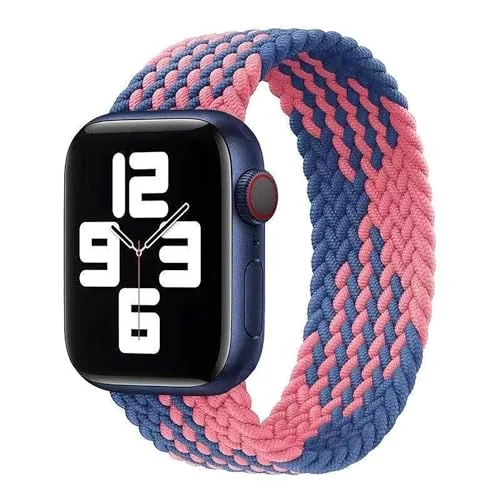 Medium — DL3 Mobilak Braided Solo Loop Band For Apple Watch Band 49mm 45mm 44mm 42mm, Replacement Wristband Nylon Strap for iWatch Series SE 9/8/7/6/5/4/3/2/1/Ultra/Ultra 2 (Medium) - Blue Pink