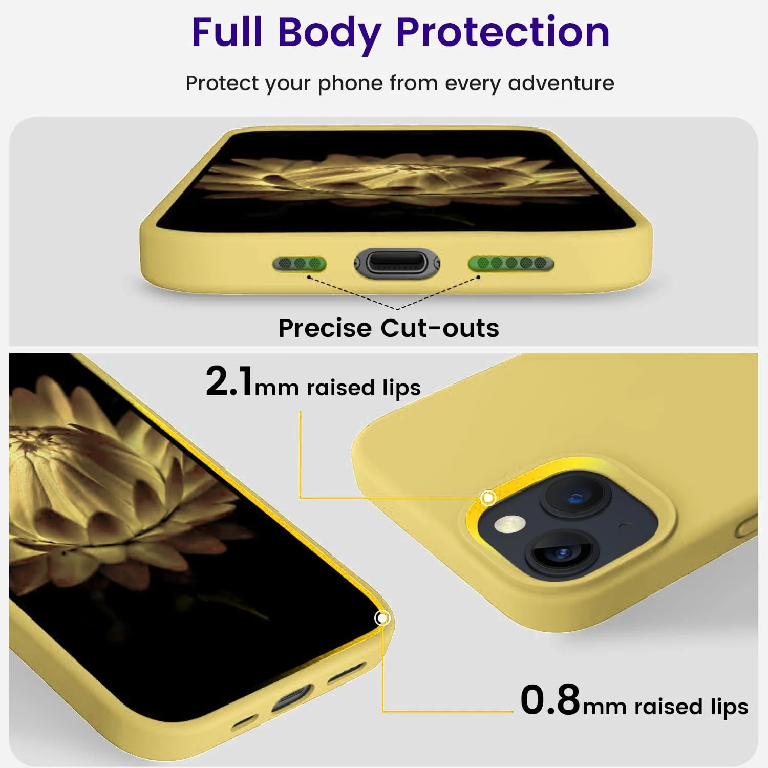 DL3 Mobilak Liquid Silicone Case for iPhone 15 Plus / iPhone 14 Plus, Supports wireless charging, Shock-absorbing protection, Scratch-resistant surface - Yellow