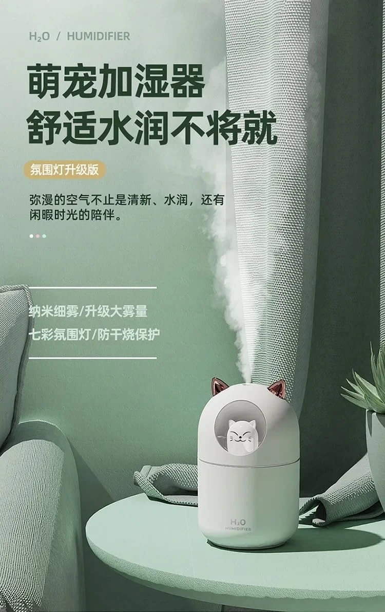 Mobigon Wood Cool Mist Ultrasonic Humidifier for Room Moisture, Aroma Diffuser for Home, 300ml Essential Oil Diffuser with 7 Colorful Night Light, Auto Shut-Off, Home, Office, car - E.Turquize
