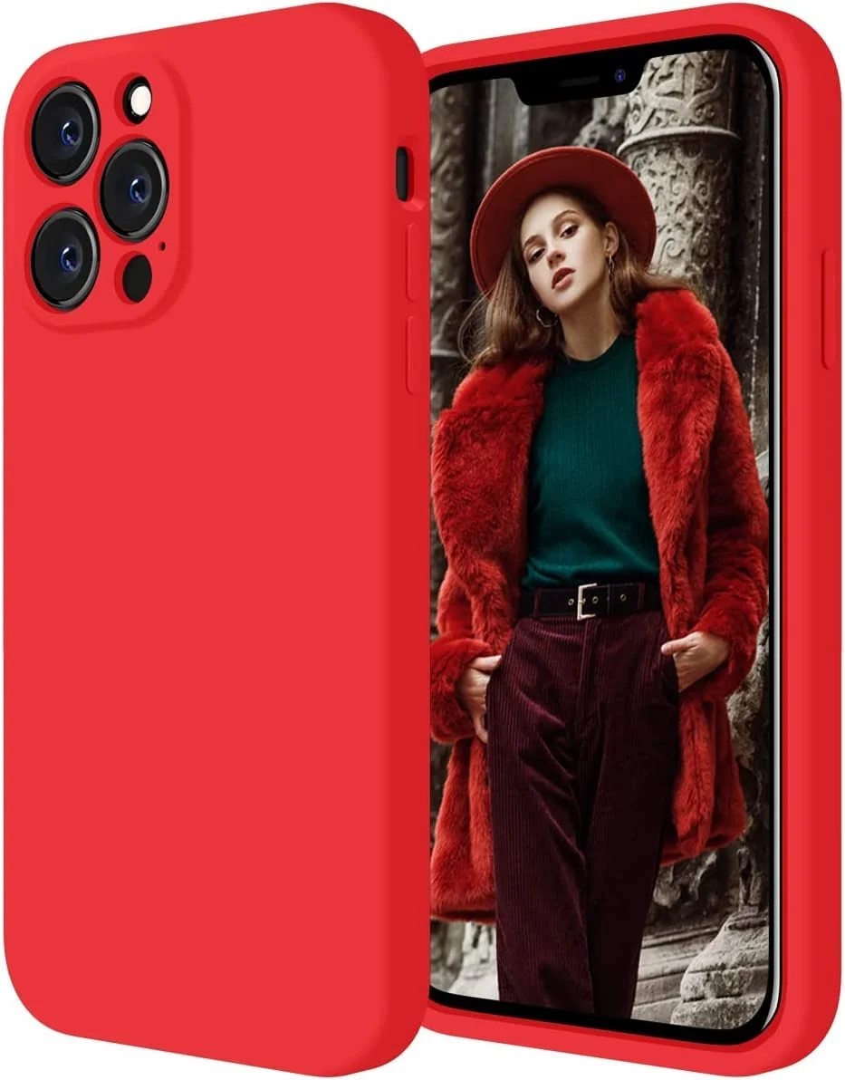 DL3 Mobilak Silicone Protective Case for iPhone 13 Pro Max (6.7 Inch), Does not support wireless charging, Built-in kickstand, Anti-fingerprint finish - Red