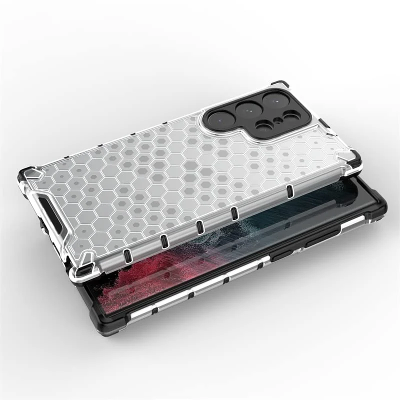 DL3 Mobilak Honeycomb Protective Case for Samsung Galaxy S23 Ultra 6.8inch, Shock-absorbing protection, Transparent design, Slim, lightweight profile - Clear