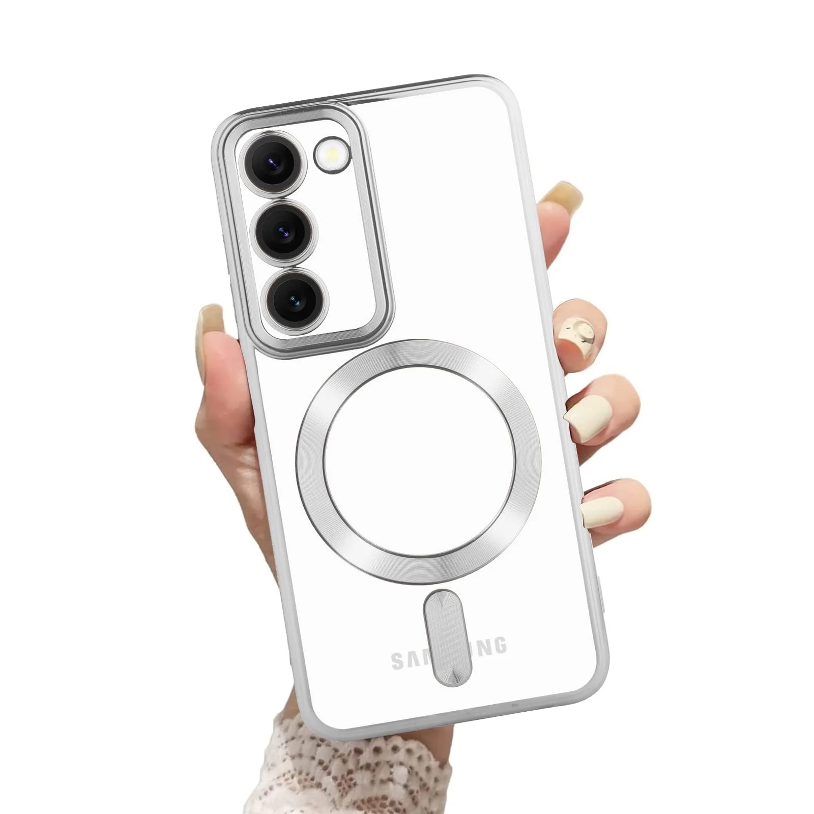 DL3 Mobilak Clear MagSafe-Compatible Magnetic Case for Samsung Galaxy S20 FE with Camera Protection and Shockproof Design - Silver