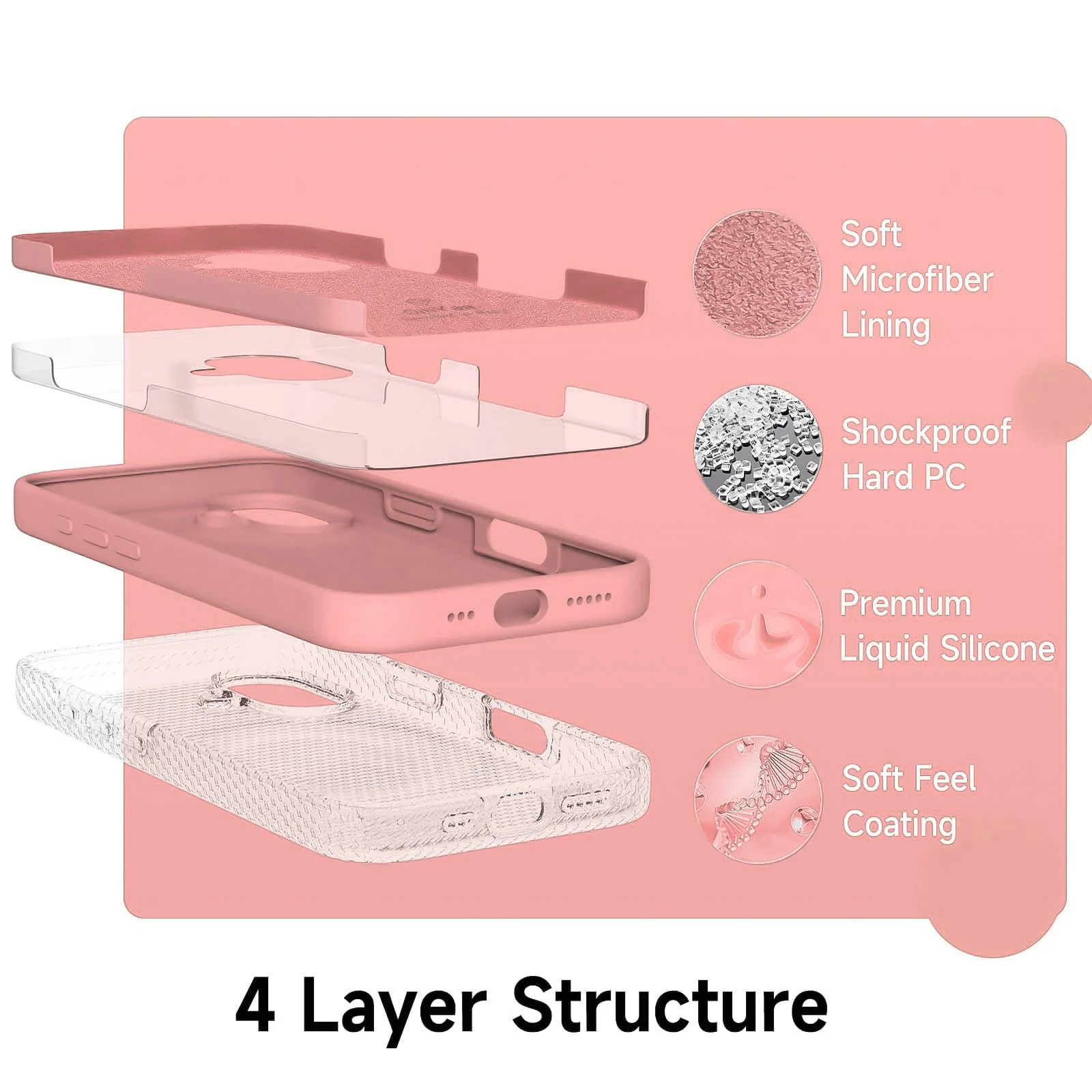 DL3 Mobilak Liquid Silicone Protective Case for iPhone 16+ Plus 6.7-Inch with Microfiber Lining and Shockproof Design - Pastel Pink