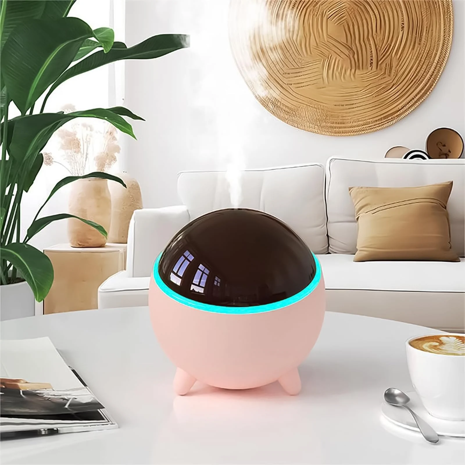 Mobigon Wood Cool Mist Ultrasonic Humidifier for Room Moisture, Aroma Diffuser for Home, 300ml Essential Oil Diffuser with 7 Colorful Night Light, Auto Shut-Off, Home, Office, car - Pink