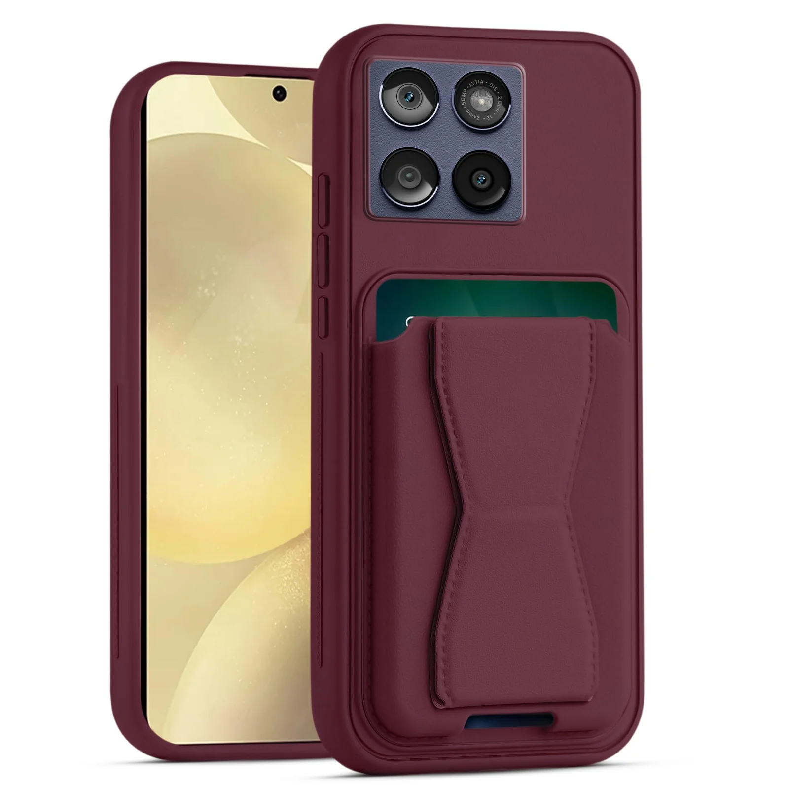 DL3 Mobilak Leather Wallet Case Compatible with Moto Edge 60 Fusion/Edge 60, Leather Back Cover With TPU Frame, Shockproof Protective Phone Case with Card Holder Stand - Wine Red
