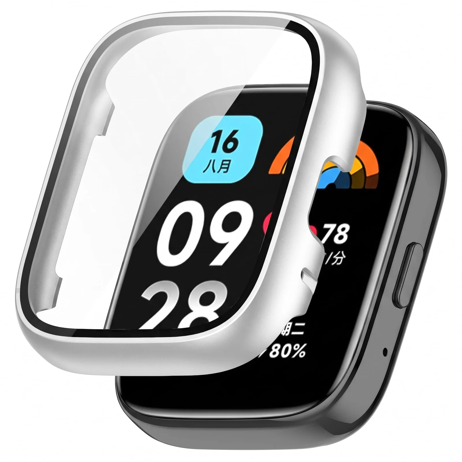 DL3 MOBILAK Full-Coverage Watch Case with Tempered Glass for Xiaomi Redmi Watch 3 Active / Redmi Watch 3 Lite, Silver