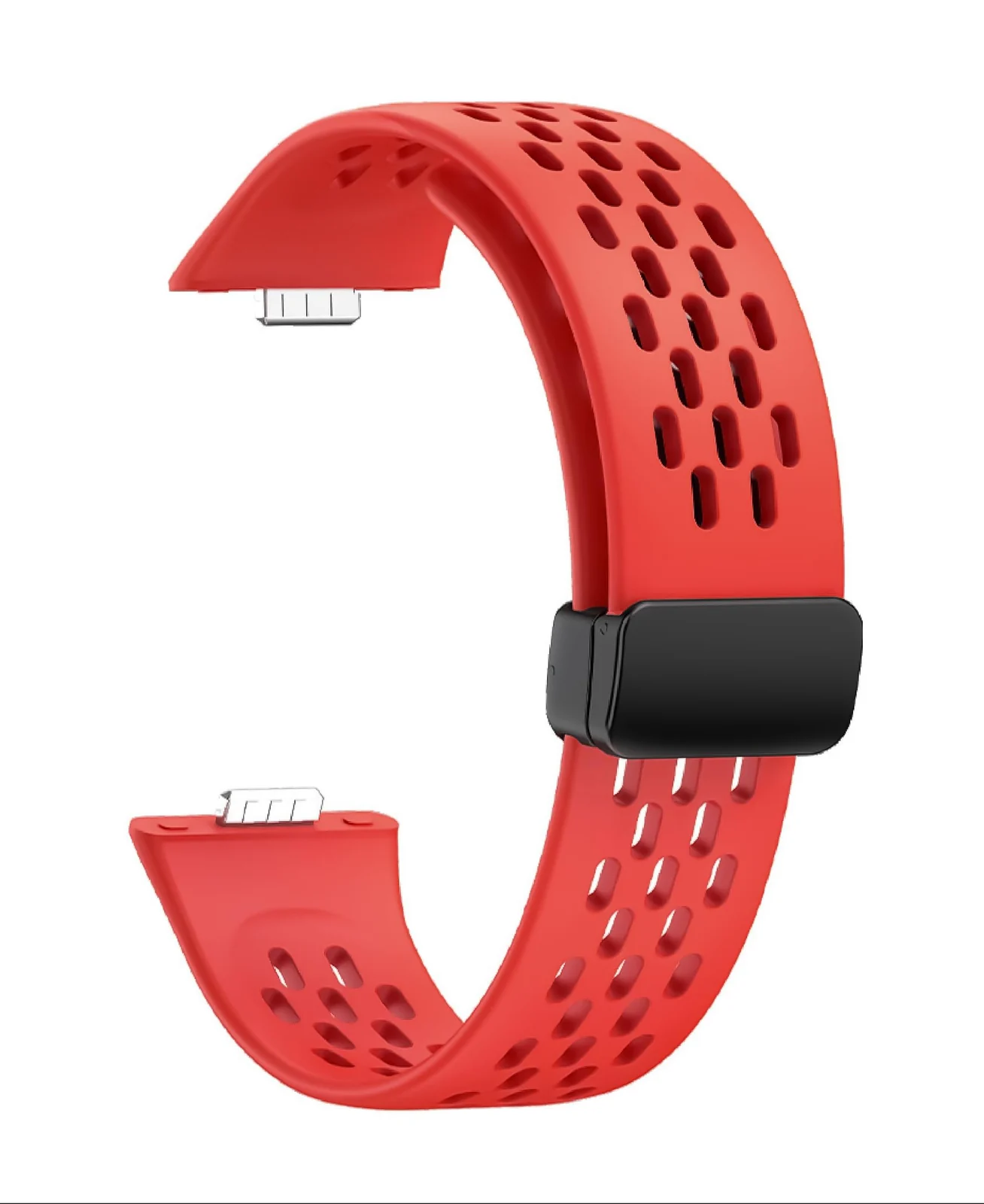 DL3 Mobilak Silicone Strap Compatible with Huawei Watch Fit 3/Fit 4/Fit 4 Pro Magnetic Metal Buckle Sport Silicone Breathable Strap for Men Women Band Quick Release Soft Replacment Wristband - Red