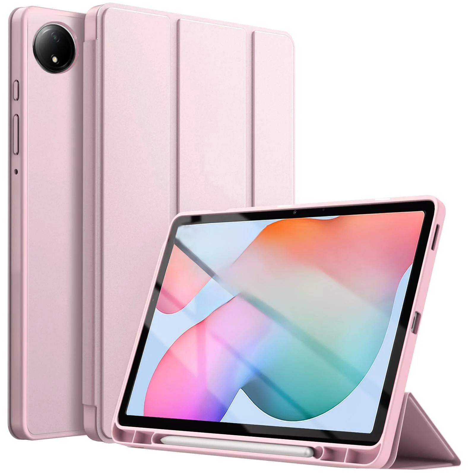DL3 Mobilak Xiaomi Redmi Pad SE 8.7'' inch 2024 Tablet Case with Pen Holder, Soft TPU Back Trifold Stand Protective Smart Cover Flip, Auto Wake&Sleep - Pink Sand