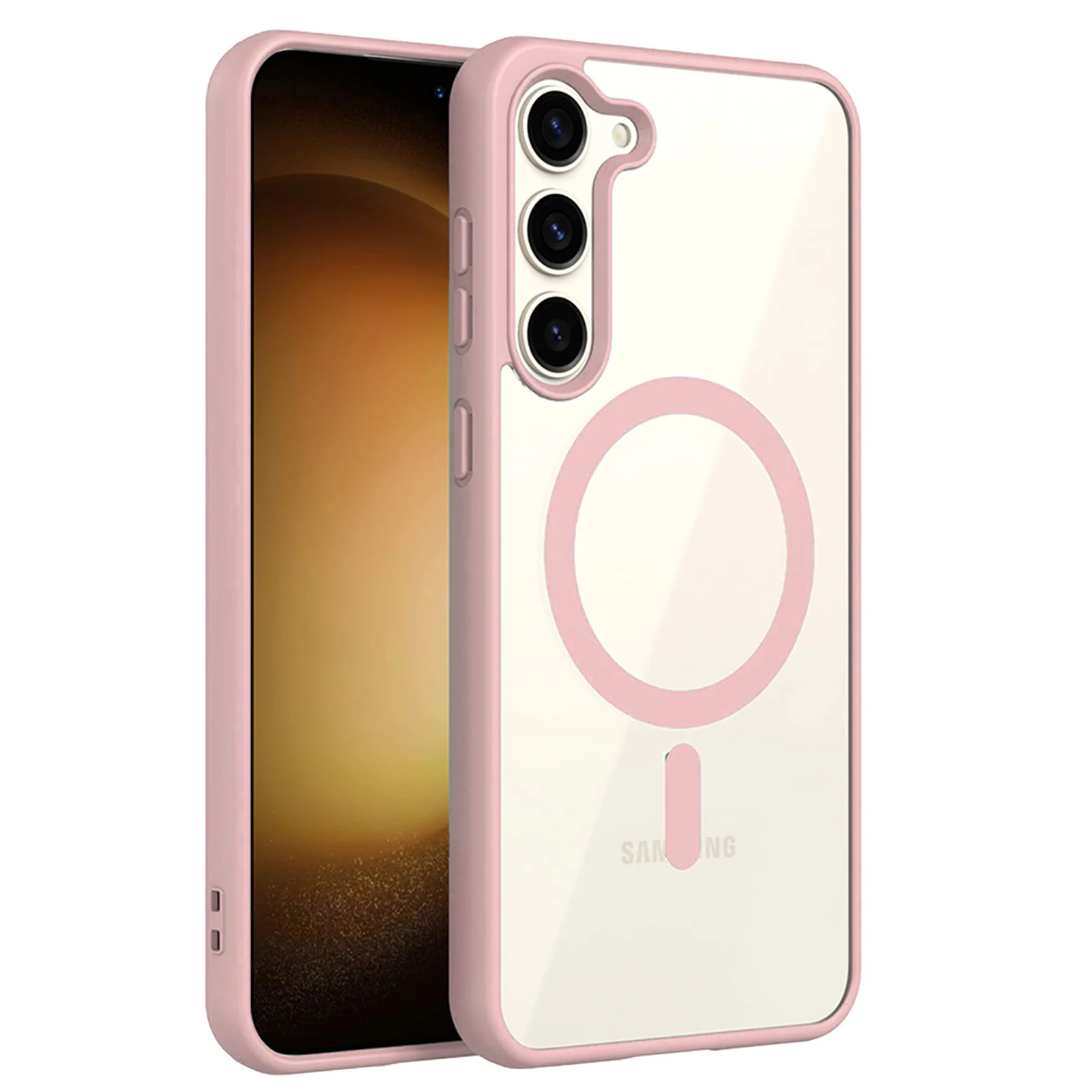 DL3 Mobilak MagSafe-Compatible Clear Magnetic Case for Samsung Galaxy S23 - Pink