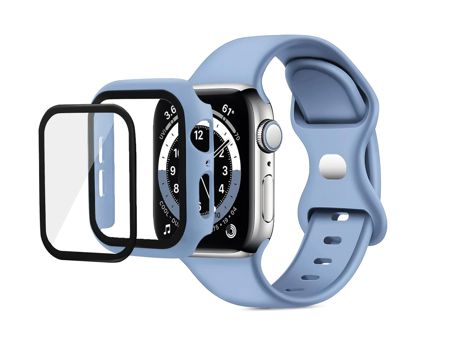 DL3 Mobilak Band with Case Compatible with Apple Watch 44mm, Silicone Sport Wristband Replacement, Strap With Cover Built-in Glass Screen Protector for iWatch Series 6 5 4 SE SE 2 - Lavender Blue