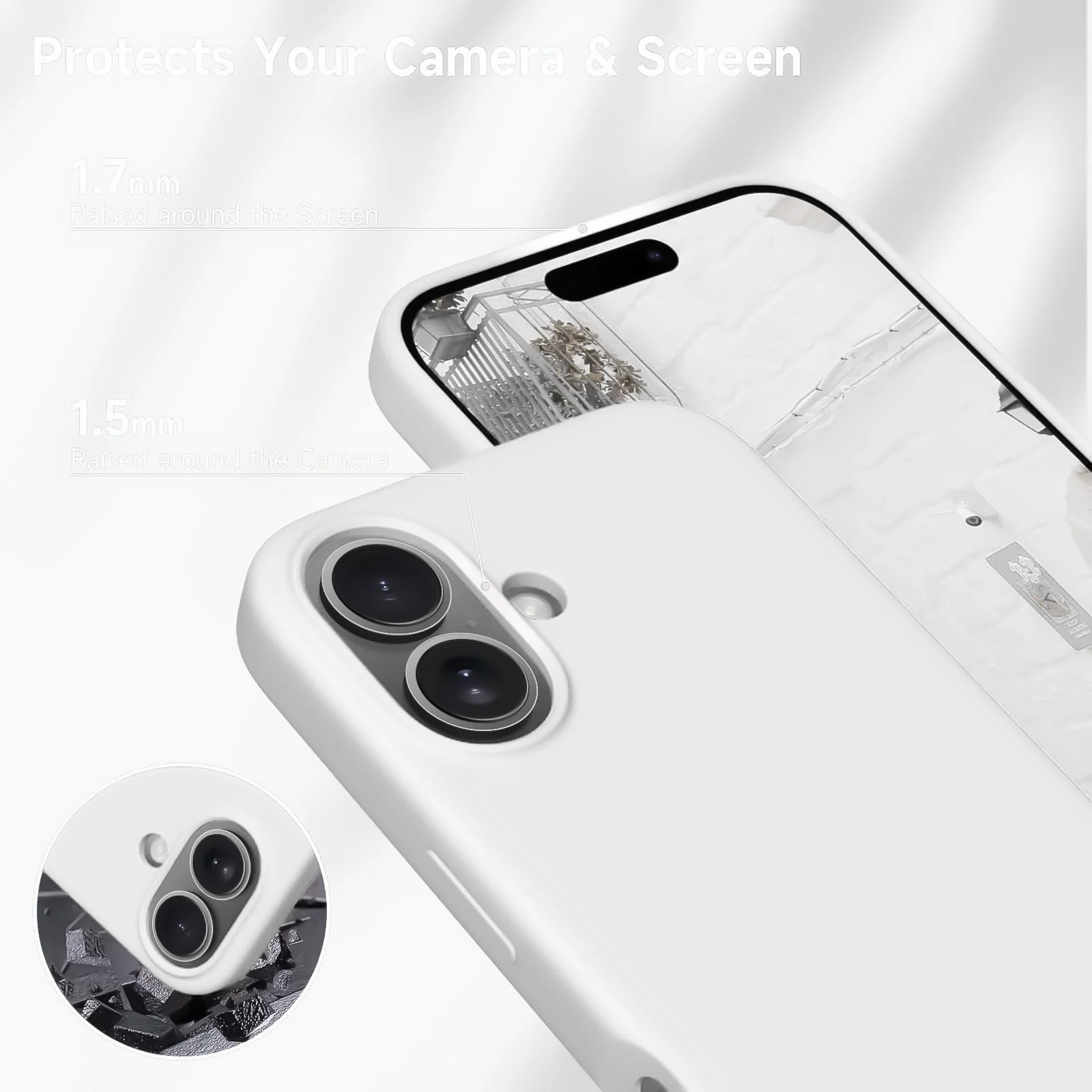 DL3 Mobilak Liquid Silicone Case for iPhone 16 + Plus 6.7-Inch, Supports wireless charging, Shock-absorbing protection, Scratch-resistant surface - White