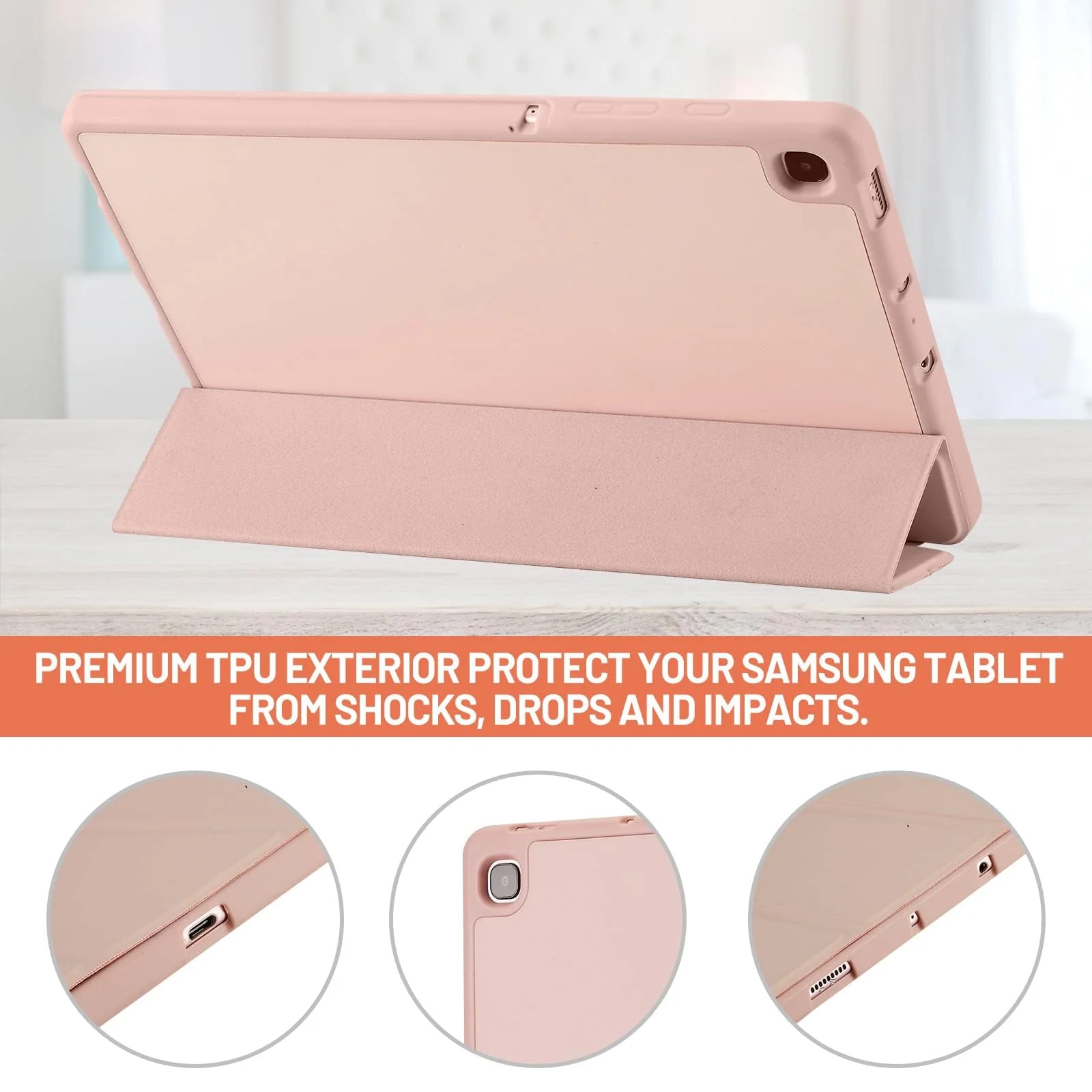DL3 Mobilak Smart Case For Samsung Galaxy Tab S6 Lite 10.4 inch 2022 (SM-P613/P619) & 2020 (SM-P610/P615) with Pencil Holder, Soft TPU Smart Stand Back Cover Auto Wake/Sleep - Pink Sand