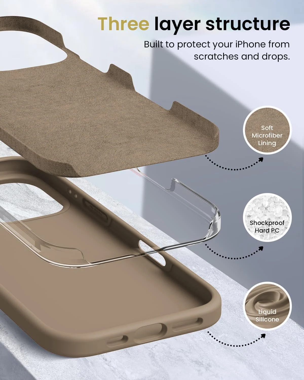 DL3 Mobilak Liquid Silicone Protective Case for iPhone 16 Pro with Microfiber Lining and Shockproof Design - Desert 2