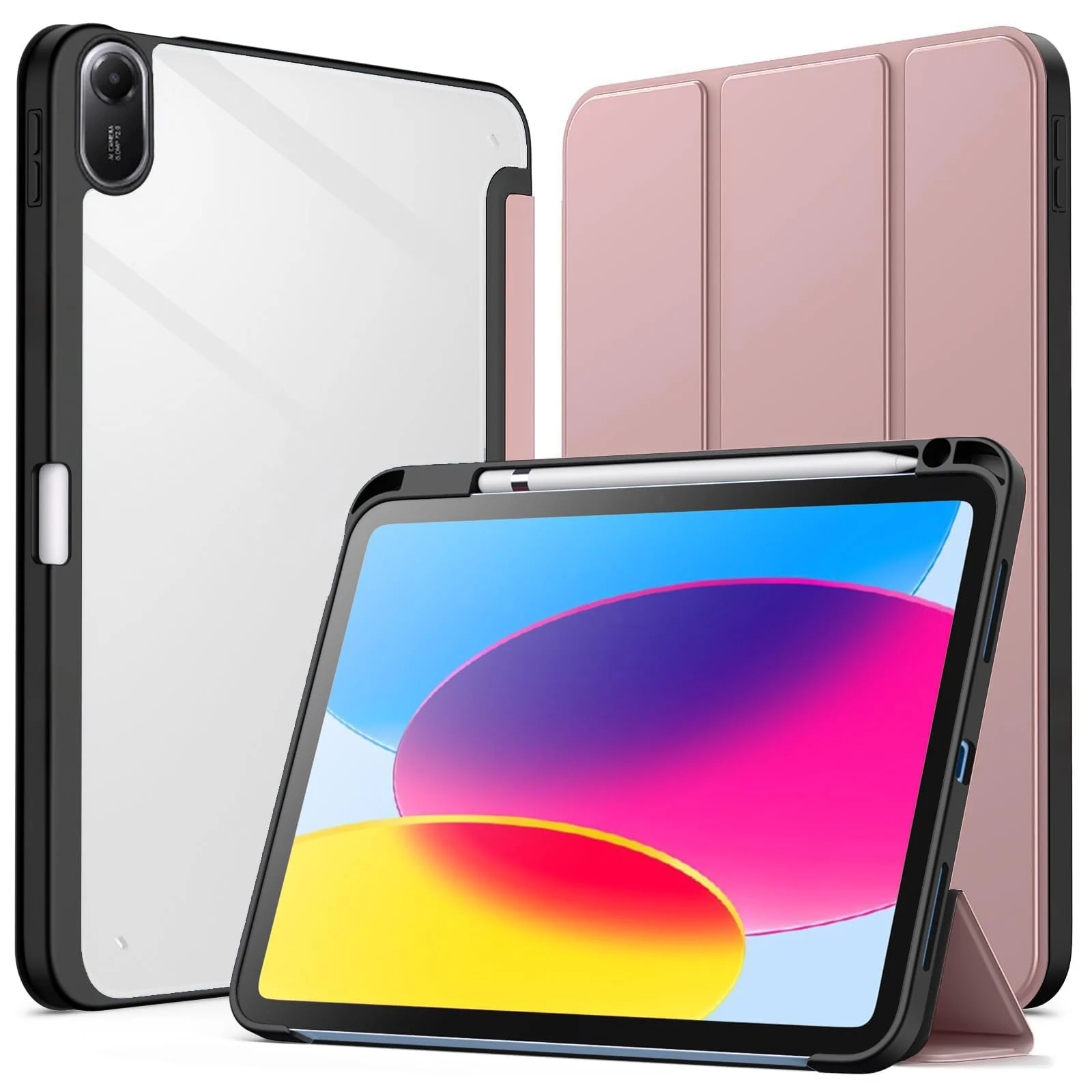 DL3 Mobilak Case for Huawei MatePad 11.5 (2025/2026) 11.5 -Inch with Built-in Pencil Holder, Clear Transparent PC Back, Shockproof Tri-Fold Stand Tablet Cover, Auto Wake/Sleep - Rose Gold