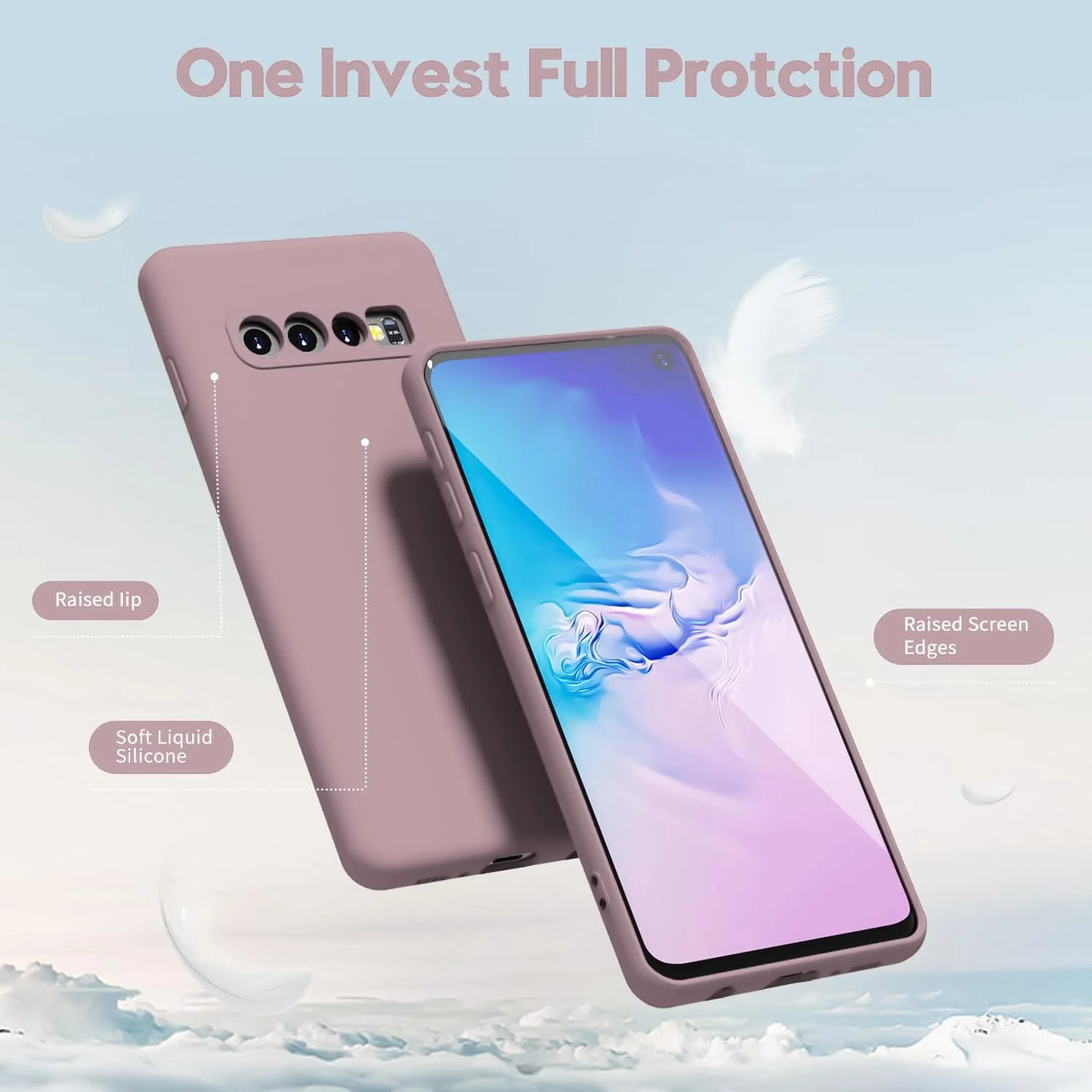 DL3 Mobilak Liquid Silicone Protective Case with Soft Microfiber Lining with Full Camera Protection for Samsung Galaxy S10+ Plus - Cashmere