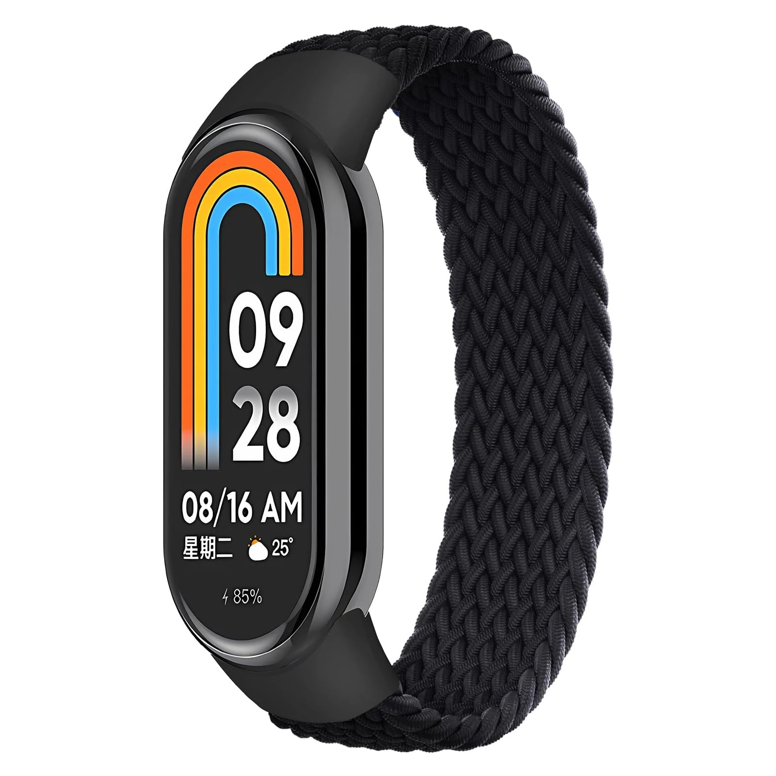 DL3 Mobilak Braided Solo Loop Band for Xiaomi Mi Band 9/Xiaomi Mi Band 8 Strap Women Men, Soft Elastic Nylon Replacement Wristband for Xiaomi Smart Band 9/8 Strap - Black