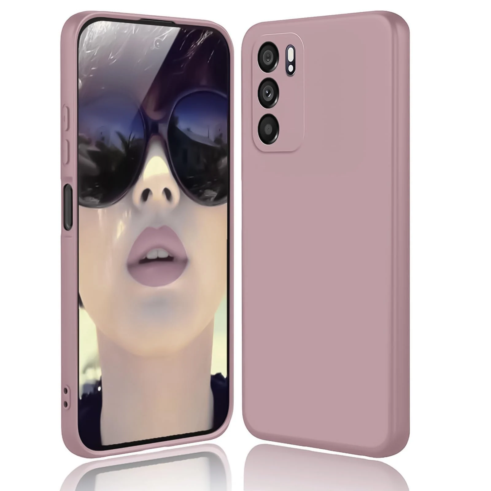 DL3 Mobilak Liquid Silicone Protective Case with Soft Microfiber Lining with Full Camera Protection for OPPO Reno 6 5G - Cashmere