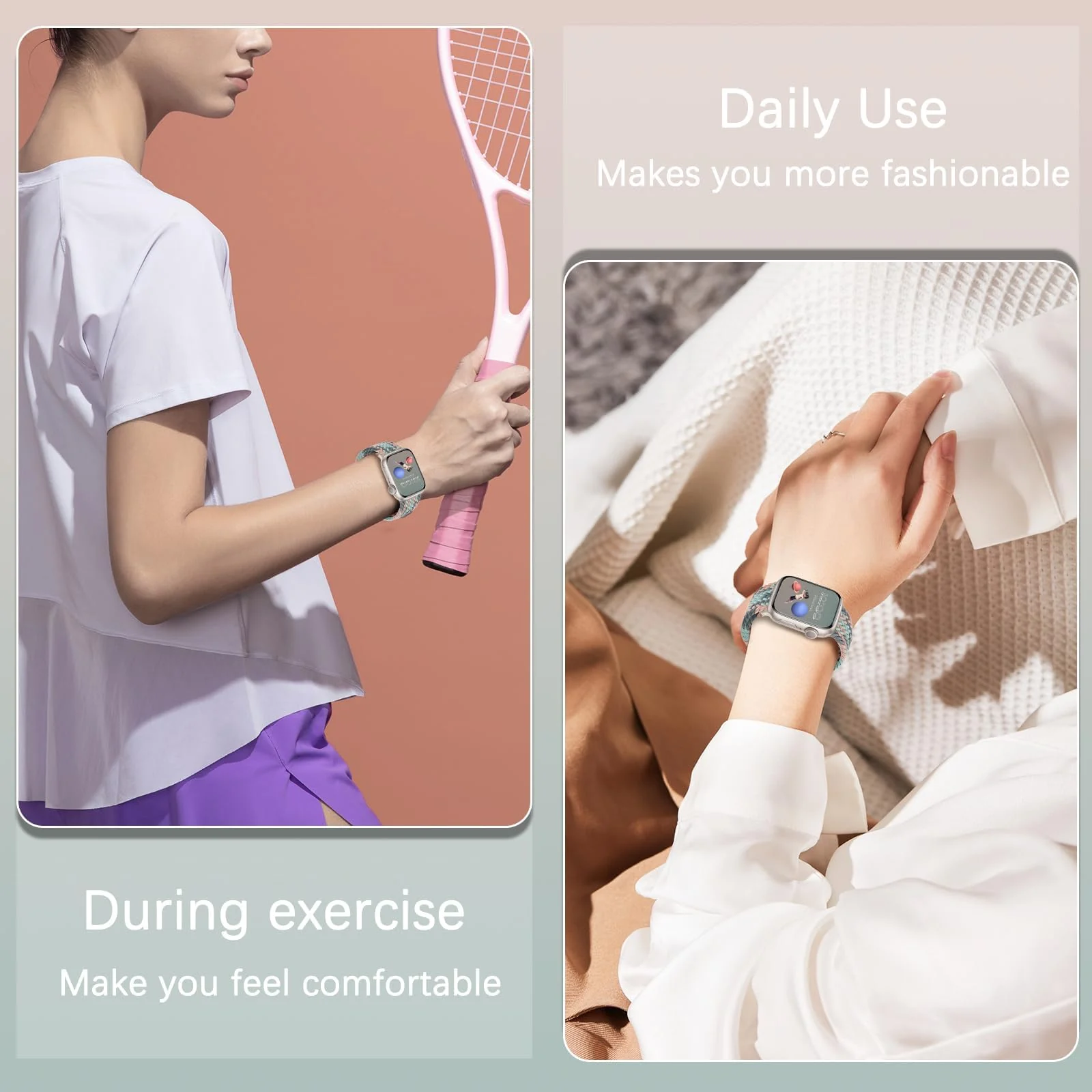DL3 Mobilak Sport Solo Loop Compatible with Apple Watch Band 42mm 44mm 45mm 46mm 49mm for Women Men, Magnetic Strap Stretchy Braided Wristband for iWatch Series 11 10 9 8 7 6 5 4 3 Ultra 3 2 1 SE SE2 - Ash Pink Blue