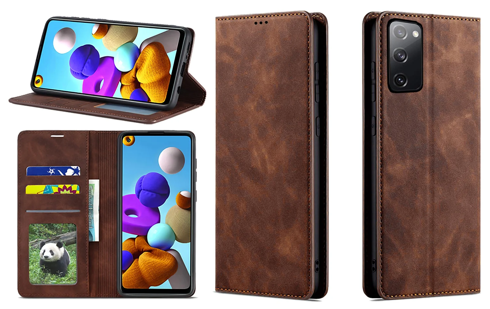 Dl3 Mobilak Premium PU Leather Flip Folio Case for Samsung Galaxy S21 FE 5G, Magnetic Closure Protective Case Kickstand Card Cash Slot Shockproof Durable Wallet Cover Soft TPU (Brown)
