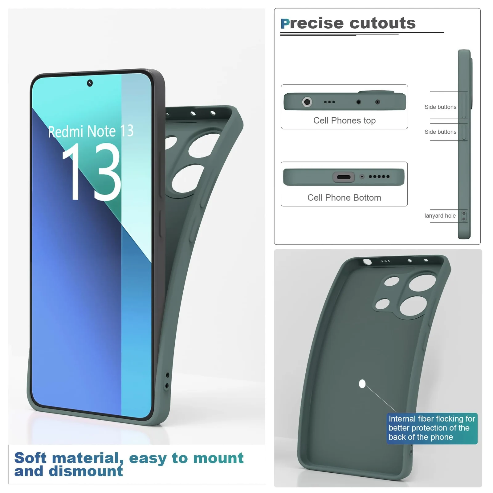 DL3 Mobilak Liquid Silicone Case for Xiaomi Redmi Note 13 4G, Shock-absorbing protection, Scratch-resistant surface, Soft microfiber lining - Green