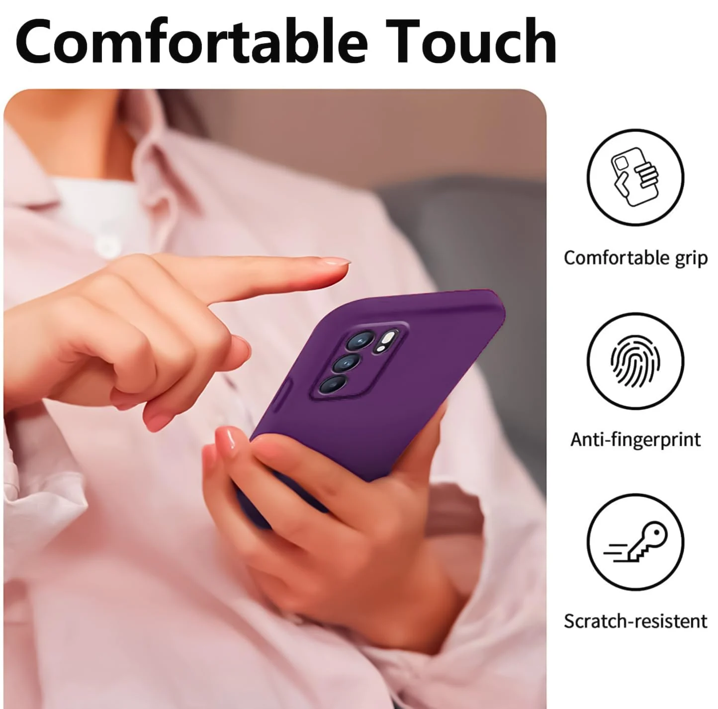 DL3 Mobilak Liquid Silicone Protective Case with Soft Microfiber Lining with Full Camera Protection for OPPO Reno 6 5G - Violet