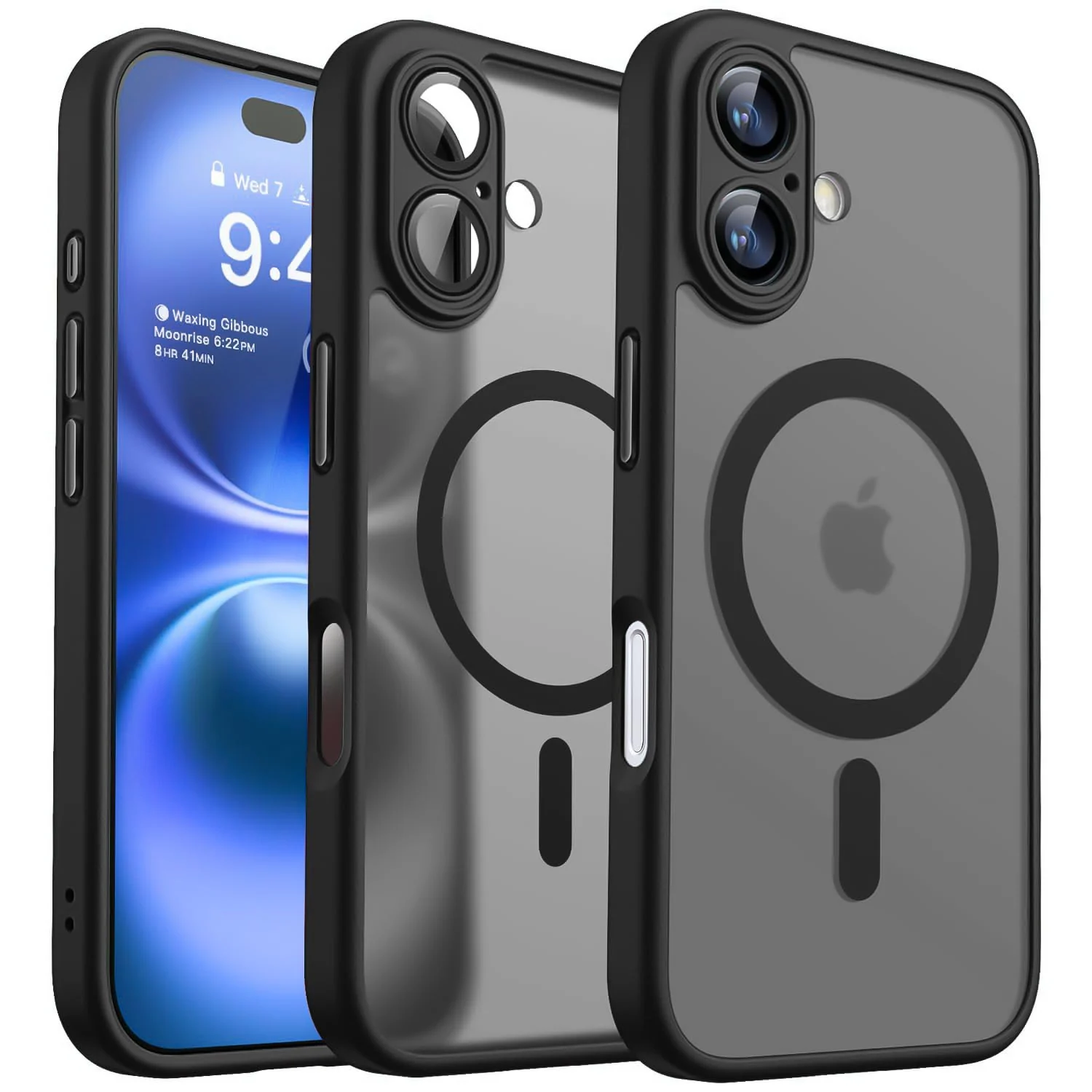 DL3 Mobilak Matte MagSafe-Compatible Magnetic Case for iPhone 16 with Camera Protection and Magnetic Car-Mount Support - Black
