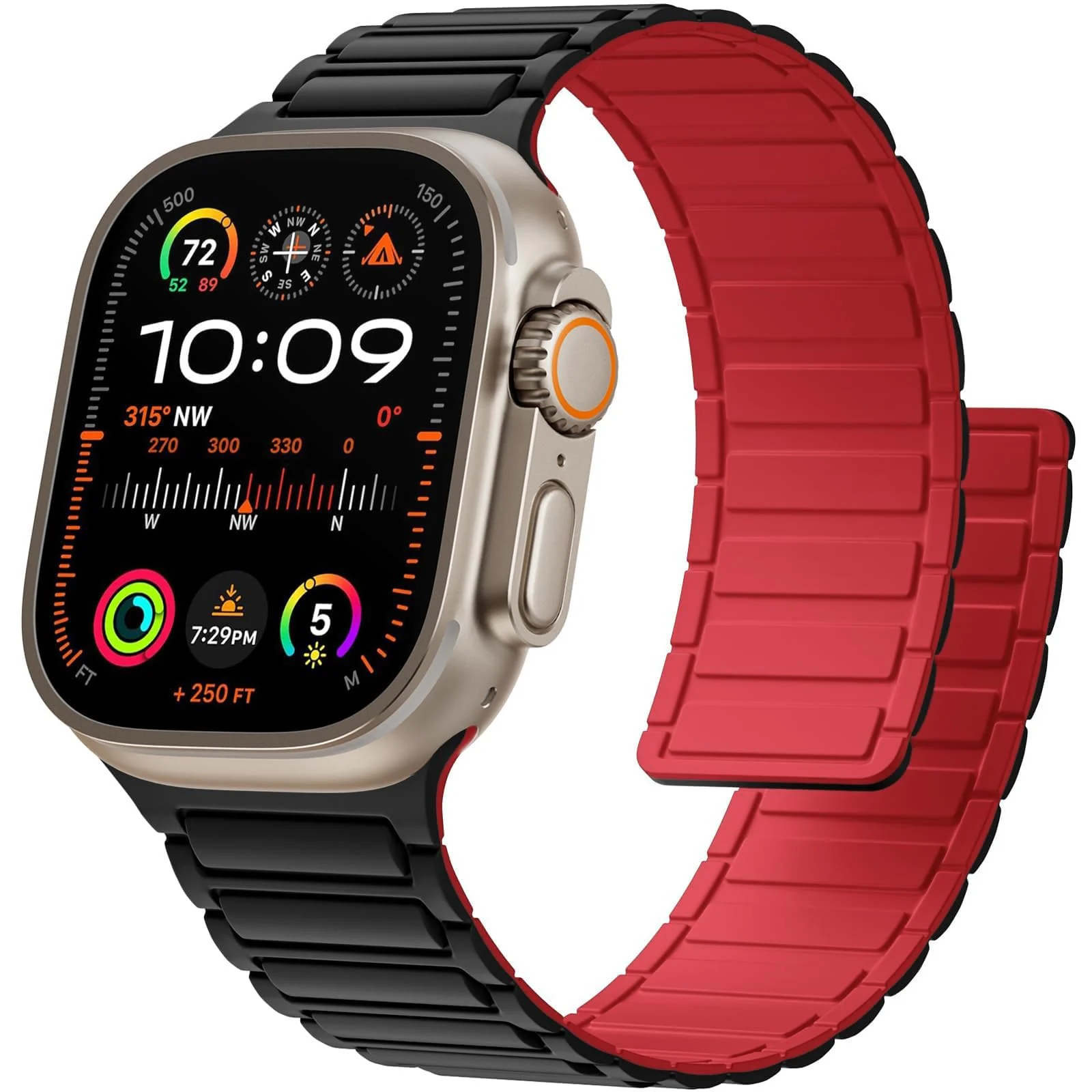 DL3 Mobilak Silicone Straps Compatible with Apple Watch Ultra Strap 49mm 46mm 45mm 44mm 42mm, Loop Band with Strong Magnetic Closure Designed for iWatch Ultra Ultra 2 Series 11 10 9 8 7 6 5 4 3 2 1 SE - Black/Red