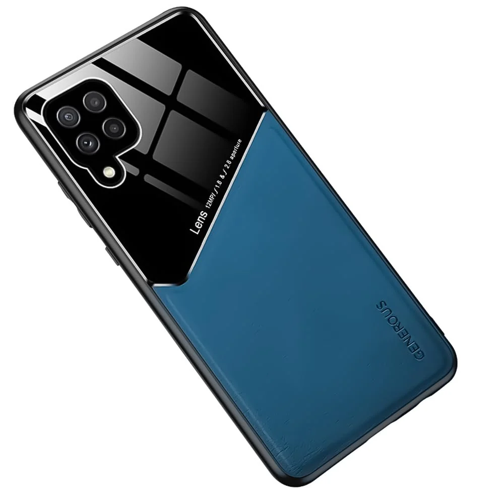 DL3 Mobilak Leather and PC Protective Case for Samsung Galaxy M33 5G, Built-in magnetic car-mount support, Shock-absorbing protection, Raised edges around the screen and camera - Blue