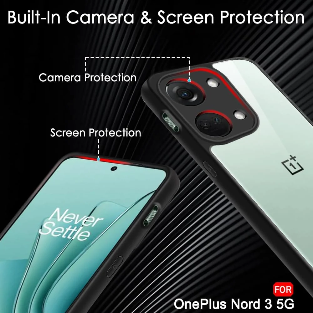 DL3 Mobilak Clear TPU Case for OnePlus Nord 3 / OnePlus Ace 2V, Camera protection, Shock-absorbing protection, Scratch-resistant surface - Black