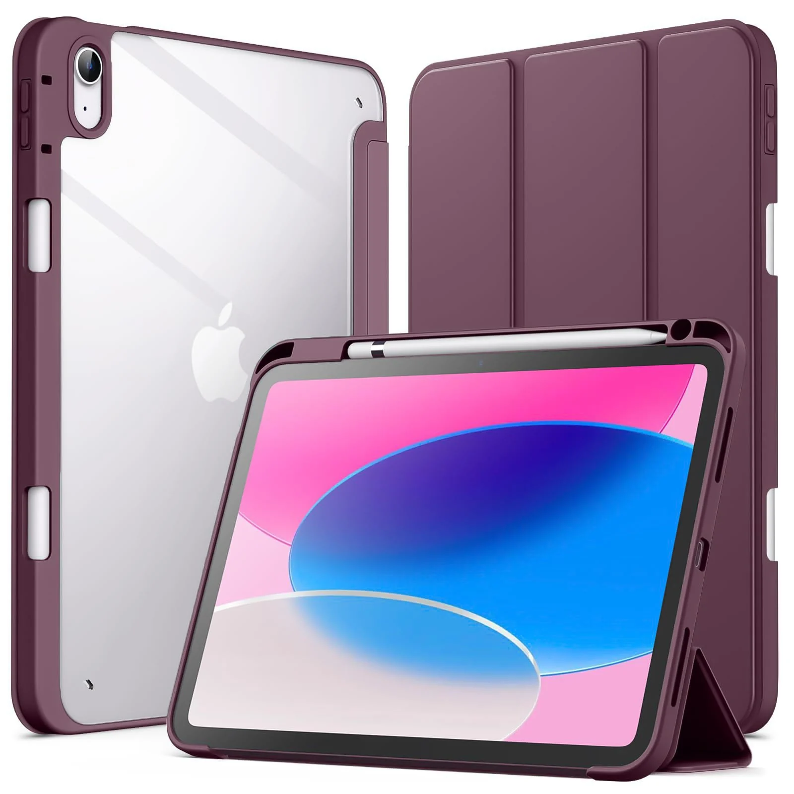 DL3 Mobilak Case Compatible with iPad (A16) 11th Generation 11 Inch (2025), iPad 10th Generation 10.9 Inch (2022), Clear Shockproof Back Cover Built-in Pencil Holder, Auto Sleep/Wake - Plum