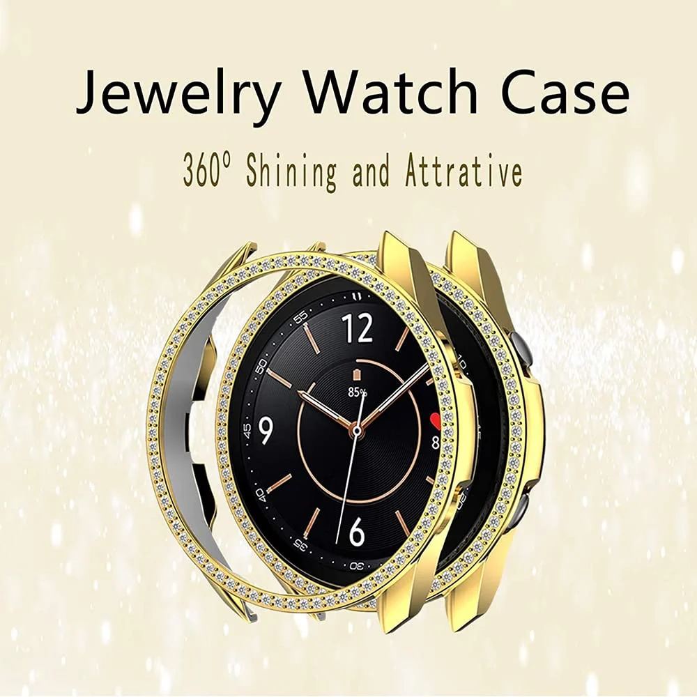 DL3 Mobilak Bumper Diamond Case Compatible with Samsung Galaxy Watch 3 45MM, Bling Crystal Diamonds PC Plastic Protector Case Cover Frame for Galaxy Watch3 45 MM - Gold