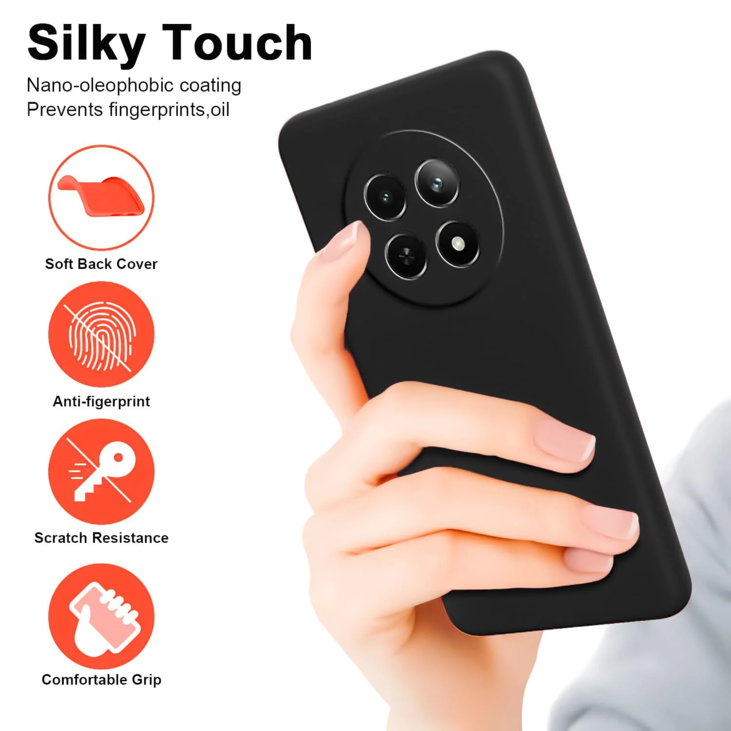 DL3 Mobilak Liquid Silicone Case for realme 13 5G / realme 12 5G / realme 12X 5G, Shock-absorbing protection, Scratch-resistant surface, Soft microfiber lining - Black