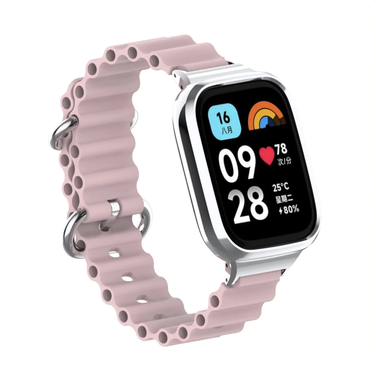 DL3 Mobilak Ocean Strap Compatible with Xiaomi Redmi Watch 3, Adjustable Silicone Strap with Metal Buckle, Band With Frame Metal Women Men Replacement Strap - Pink