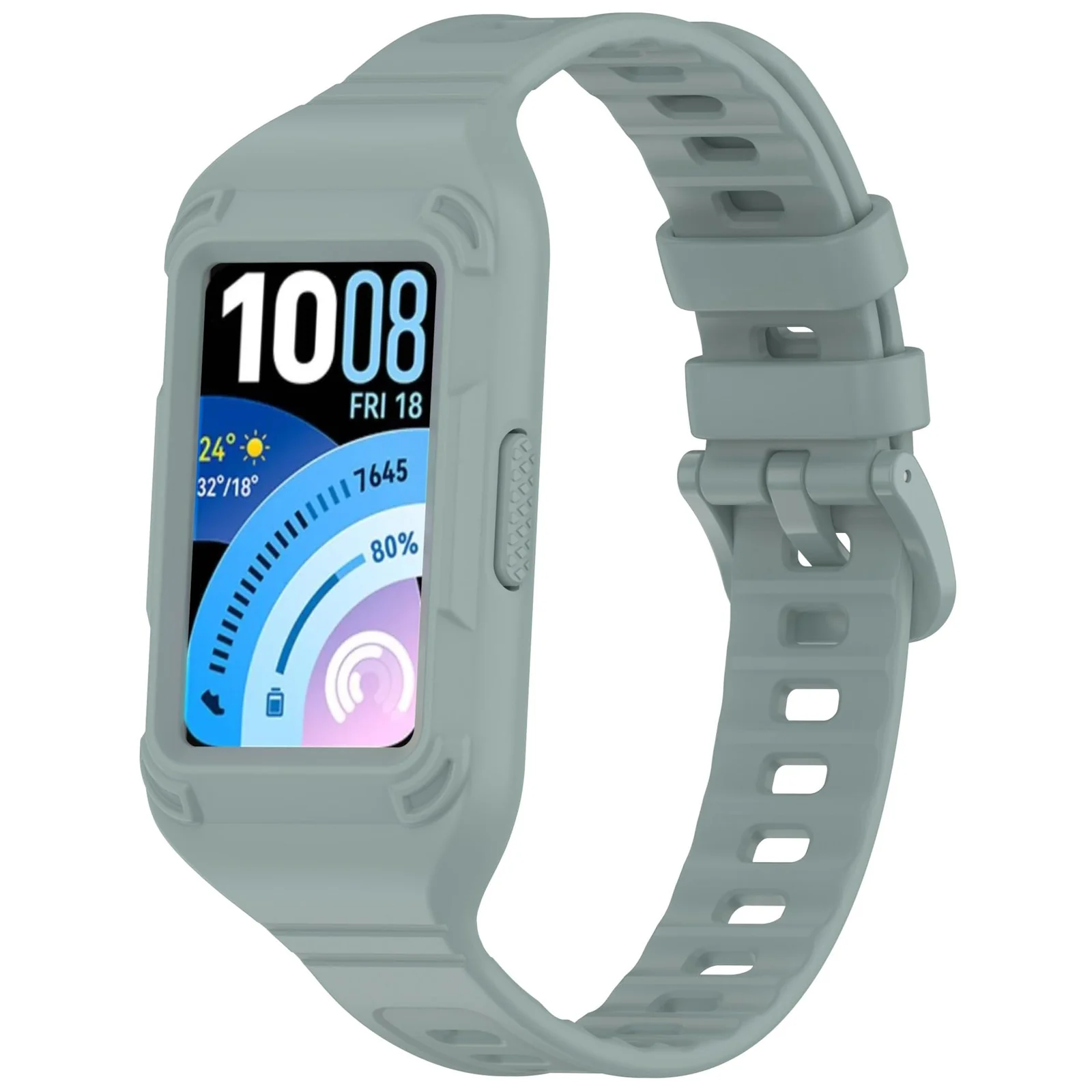 MOBIGON Rugged Silicone Strap with Bumper Case for Huawei Band 11 Pro, Pine Green