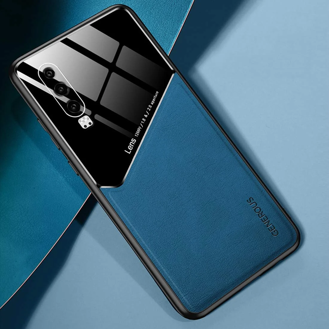 DL3 Mobilak Faux Leather and Plexiglass Protective Case with TPU Frame and Magnetic Car-Mount Support for Huawei p30 - Blue