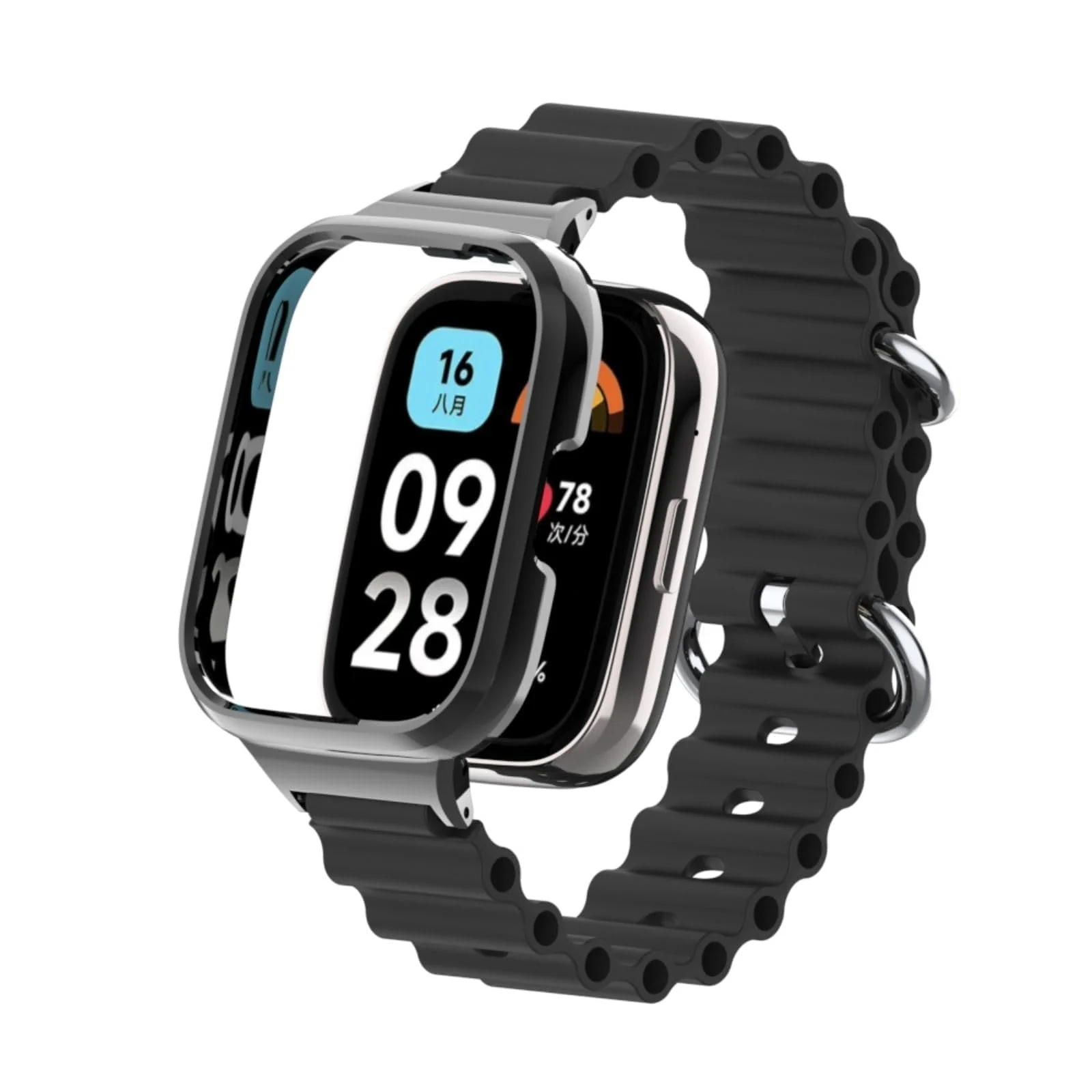 DL3 Mobilak Ocean Strap Compatible with Xiaomi Mi Watch Lite/Redmi Watch, Adjustable Silicone Strap with Metal Buckle, Band With Frame Metal Women Men Replacement Strap - Black