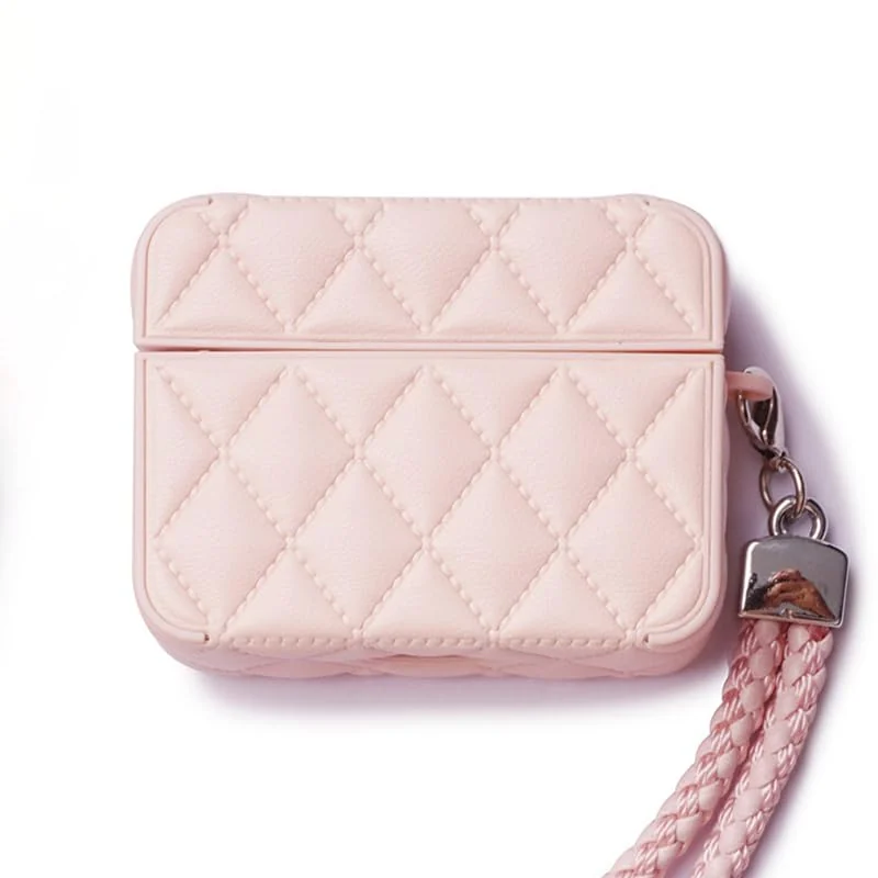 MOBIGON Diamond-Quilted PU Leather Case with Lanyard for Apple AirPods 3 (2021), Pink