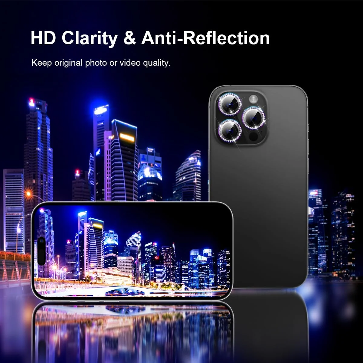 DL3 Mobilak Camera Lens Protector For iPhone 15 Pro/iPhone 15 Pro Max, [Keep Original Shooting] Tempered Glass Screen Protector Metal Individual Camera Cover, Case Friendly - Diamond Colorful