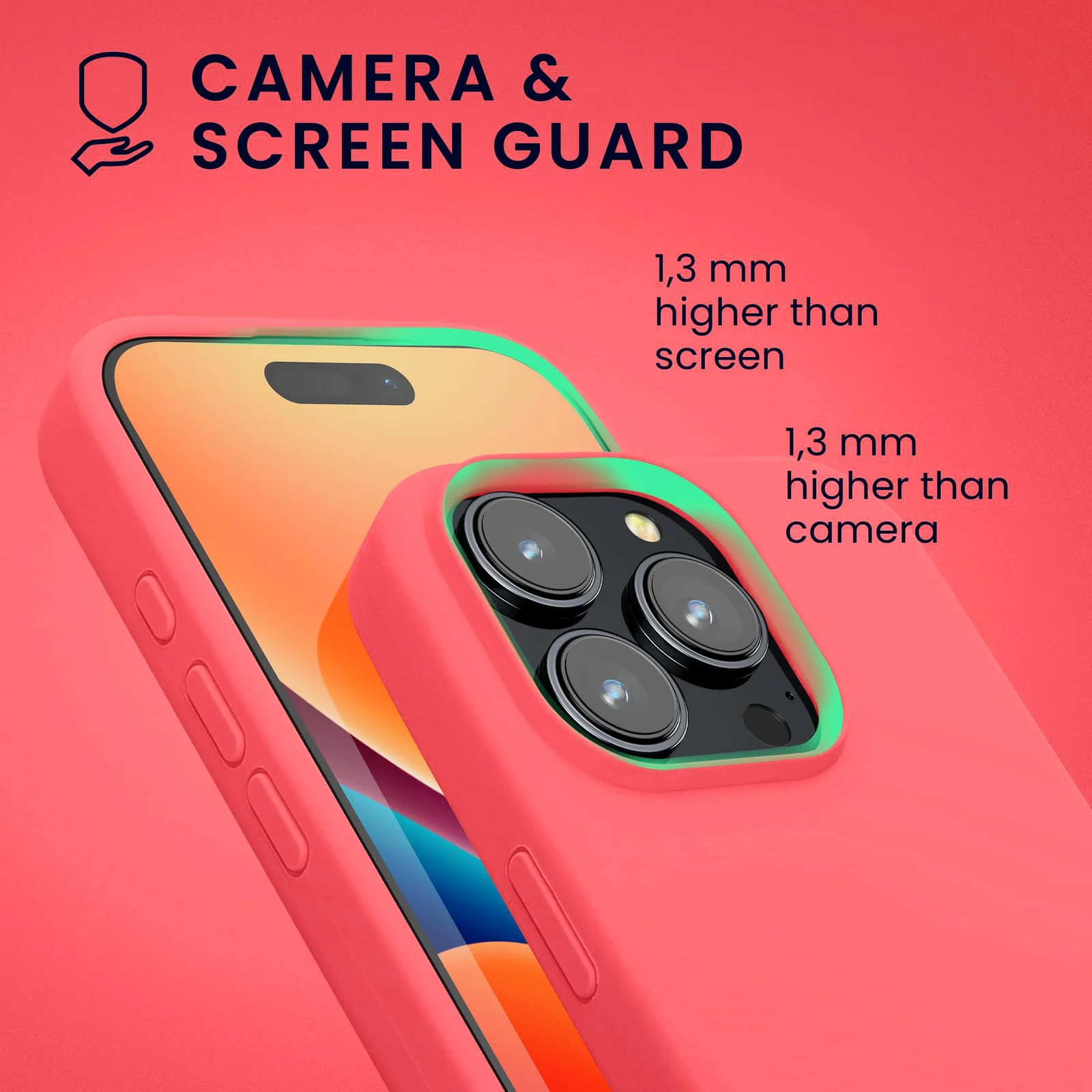 DL3 Mobilak Liquid Silicone Protective Case with Soft Microfiber Lining for iPhone 16 Pro Max - Neon Coral