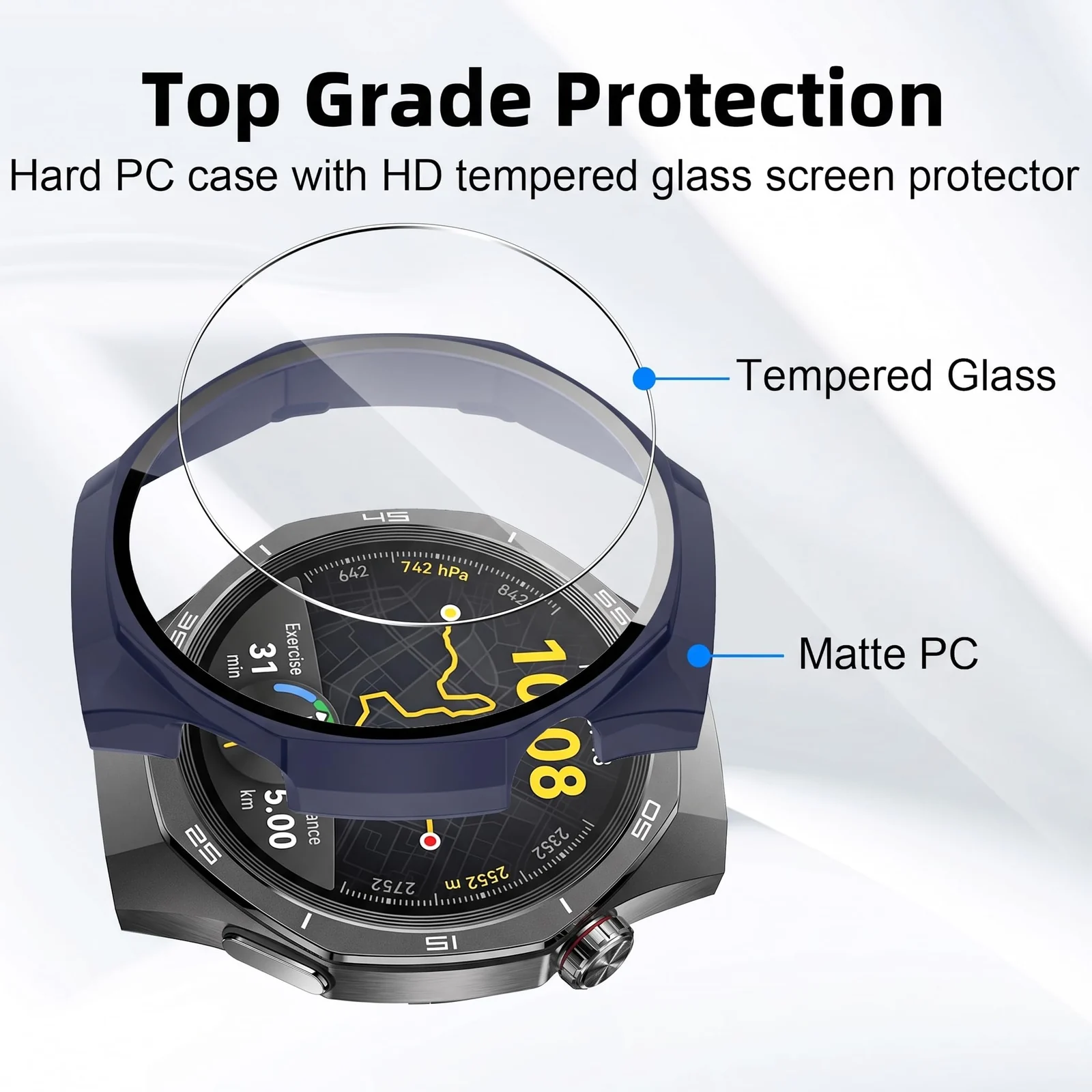 DL3 MOBILAK Full-Coverage Watch Case with Tempered Glass for Huawei Watch GT 5 Pro 46 mm, Blue
