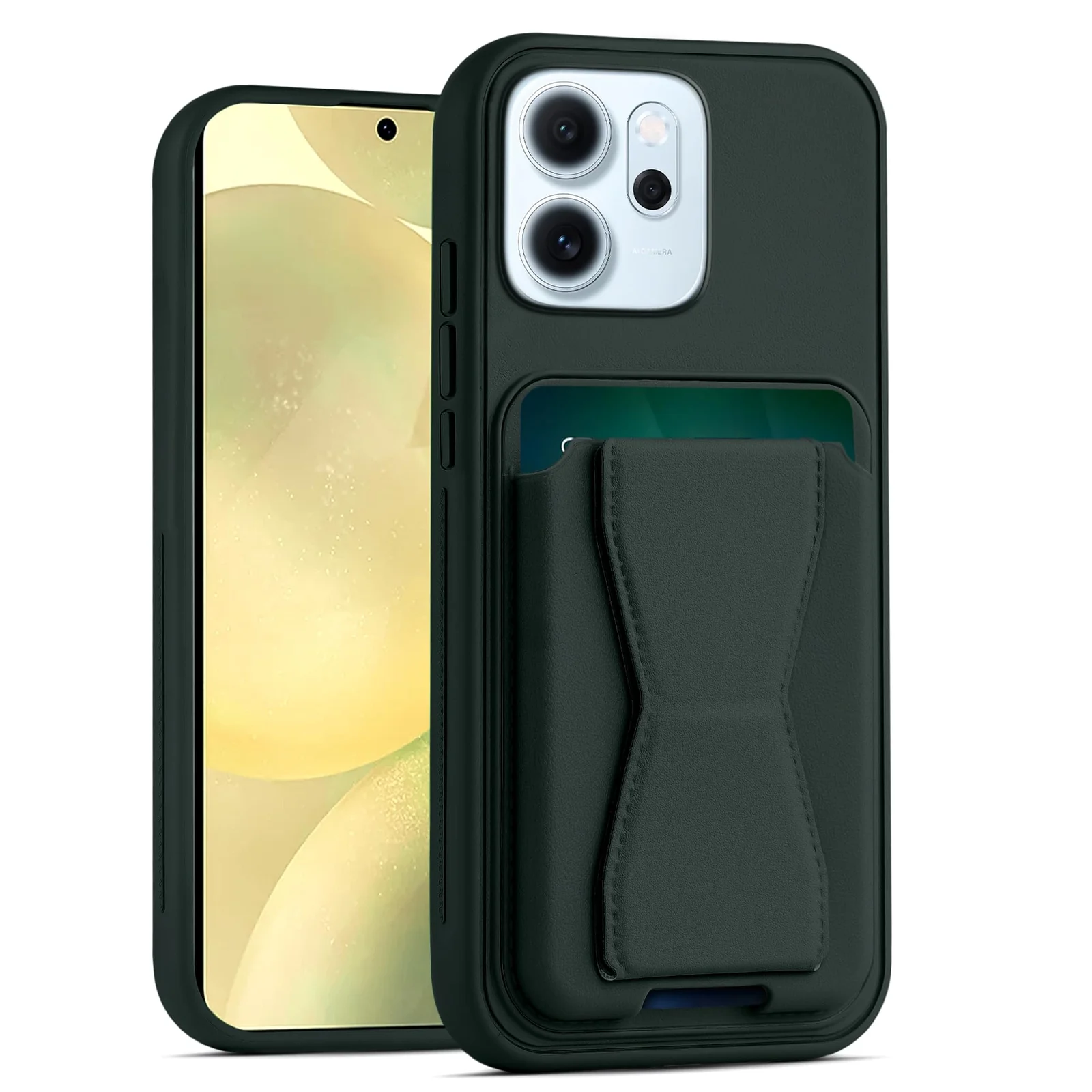 DL3 Mobilak Leather Wallet Case with Card Holder and Stand for OPPO Reno 14F / OPPO Reno14 FS - Dark Green