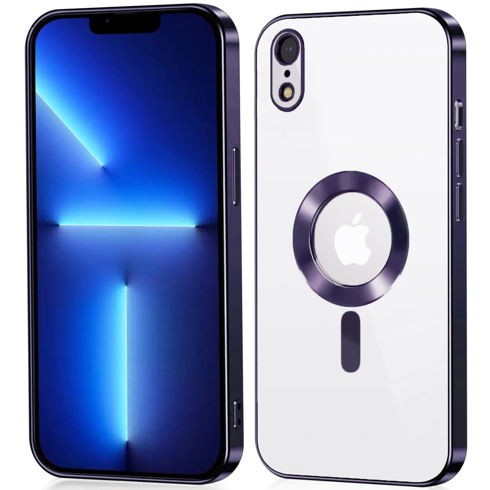 DL3 Mobilak Clear MagSafe-Compatible TPU Case and Camera Lens Protector for iPhone XR - Deep Purple