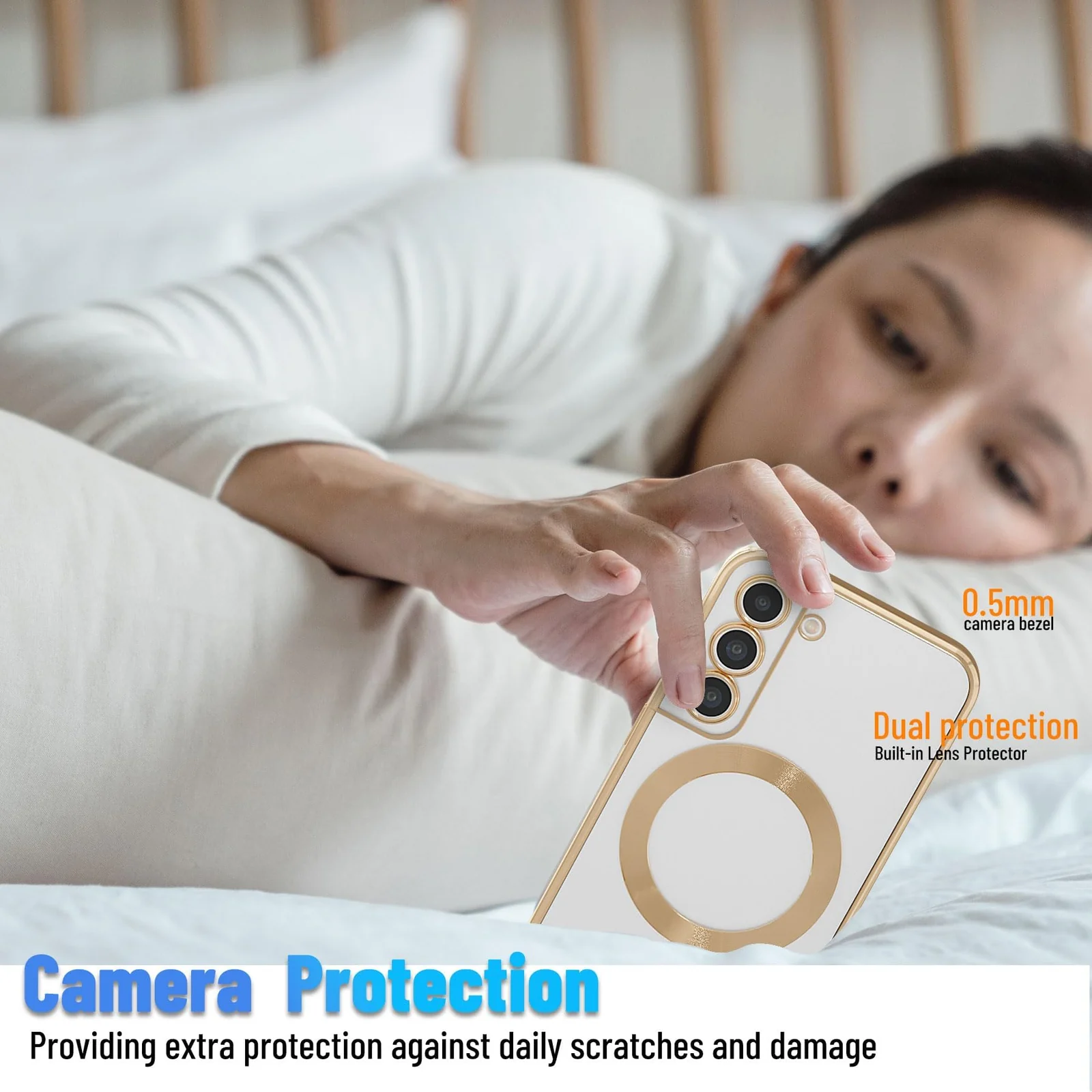 DL3 Mobilak Clear MagSafe-Compatible Magnetic Case for Samsung Galaxy S21 FE 5G with Camera Protection and Shockproof Design - Gold