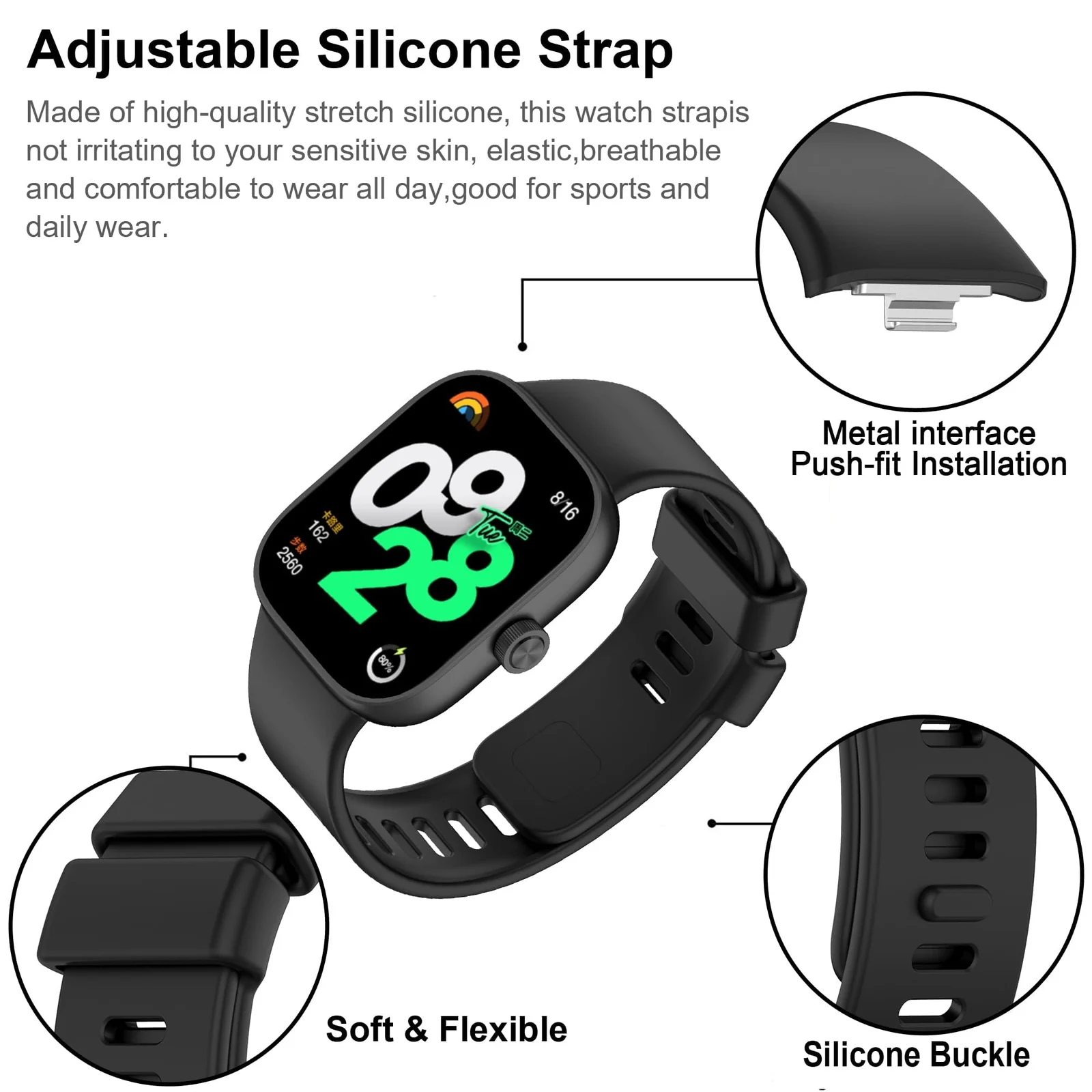 DL3 Mobilak Strap Compatible with Redmi Watch 4 / Redmi Watch 5 / Xiaomi Smart Band 8 Pro/Xiaomi Smart Band 9 Pro, Women Men Bracelet, Adjustable Replacement Armband Silicone Strap - Black