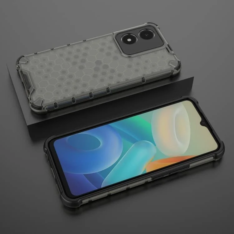 DL3 Mobilak Honeycomb Protective Case for vivo Y02S / vivo Y16 4G, Shock-absorbing protection, Transparent design, Slim, lightweight profile - Black