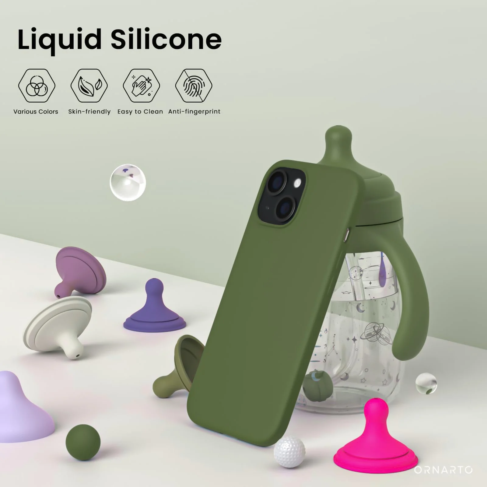 DL3 Mobilak Liquid Silicone Case for iPhone 15, Supports wireless charging, Shock-absorbing protection, Anti-fingerprint finish - Cedar Green
